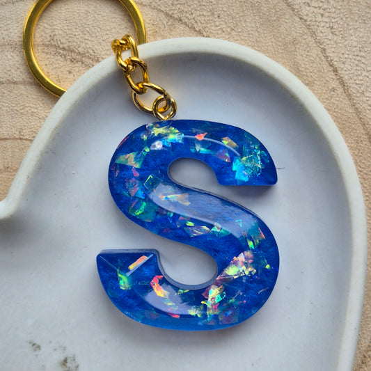 Resin Faceted Initial Keyring - Letter S