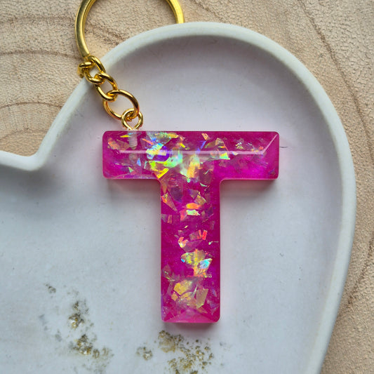 Resin Faceted Initial Keyring - Letter T