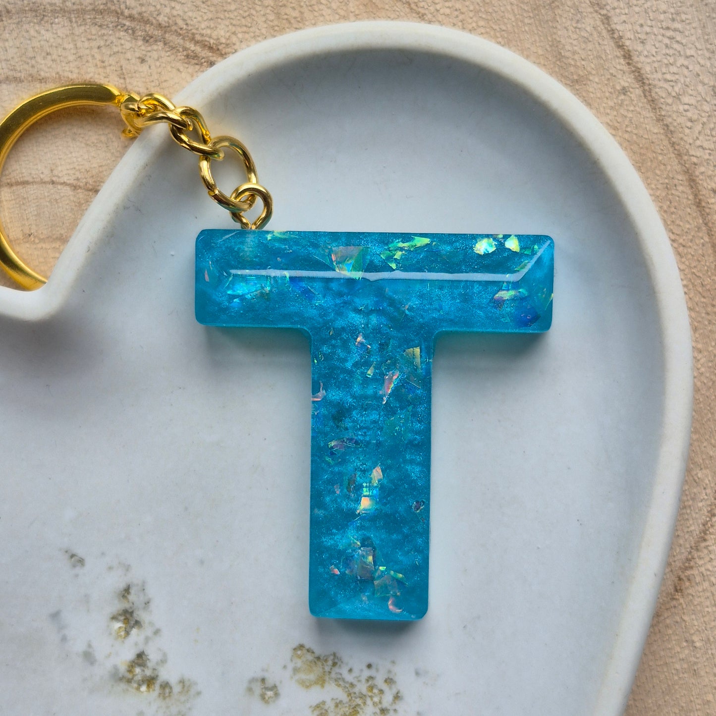 Resin Faceted Initial Keyring - Letter T