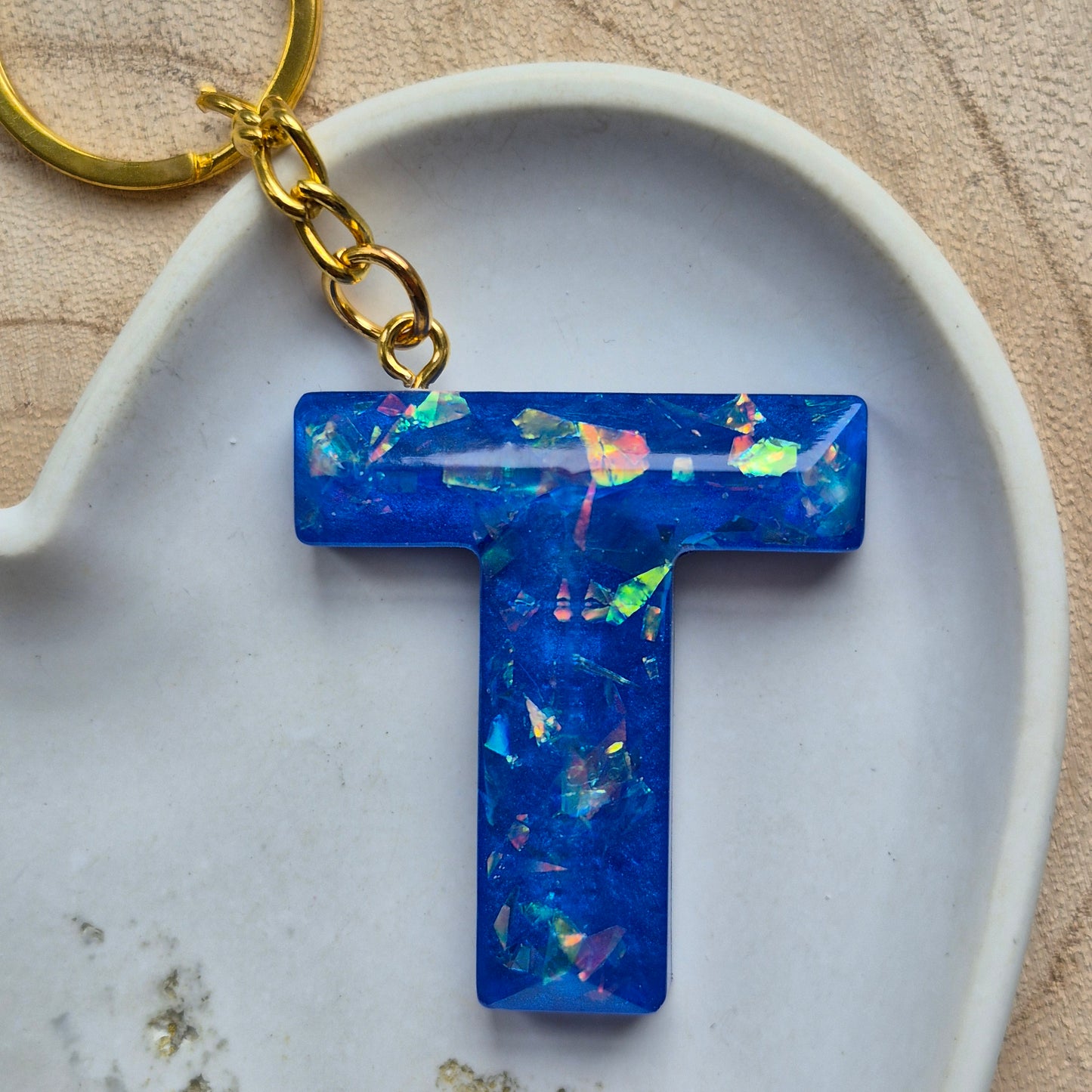 Resin Faceted Initial Keyring - Letter T