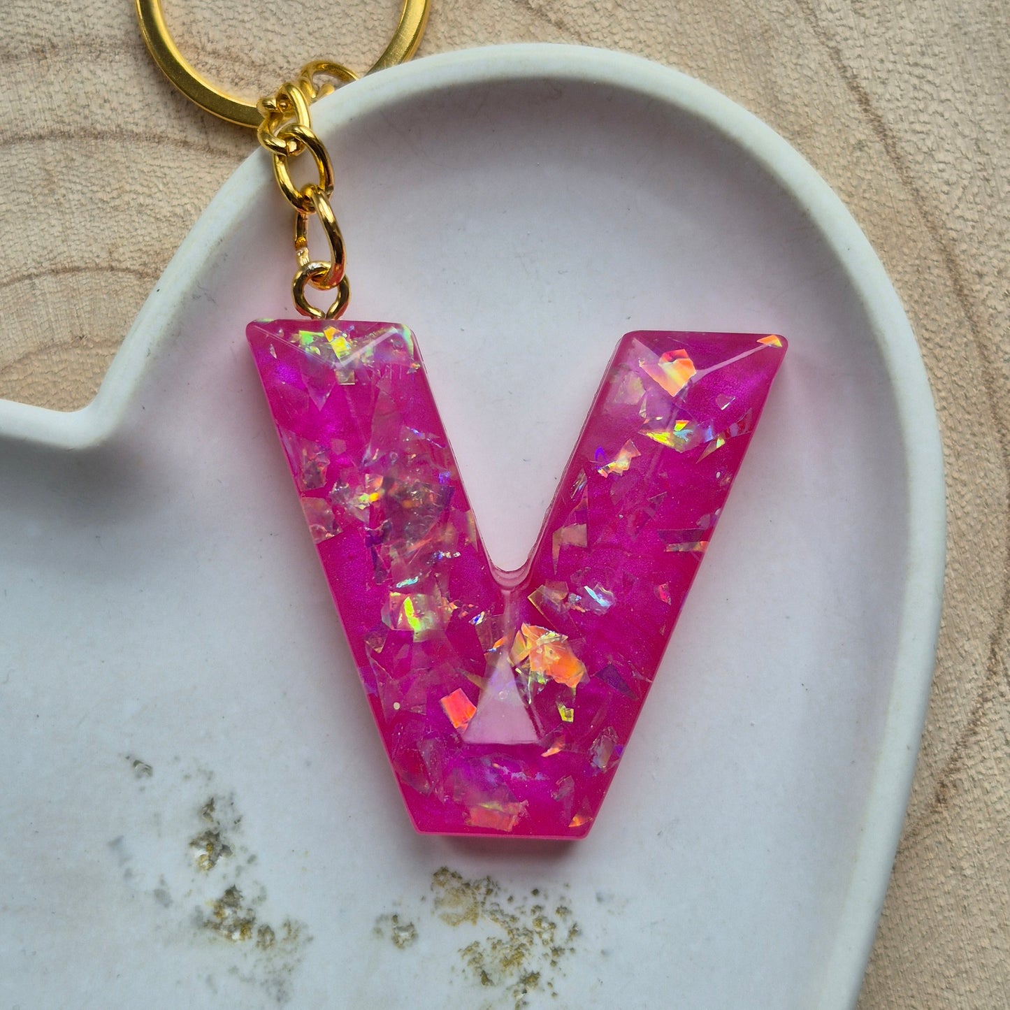 Resin Faceted Initial Keyring - Letter V