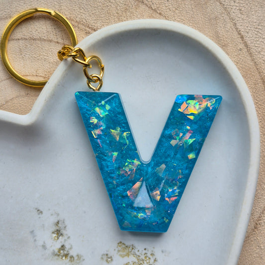 Resin Faceted Initial Keyring - Letter V