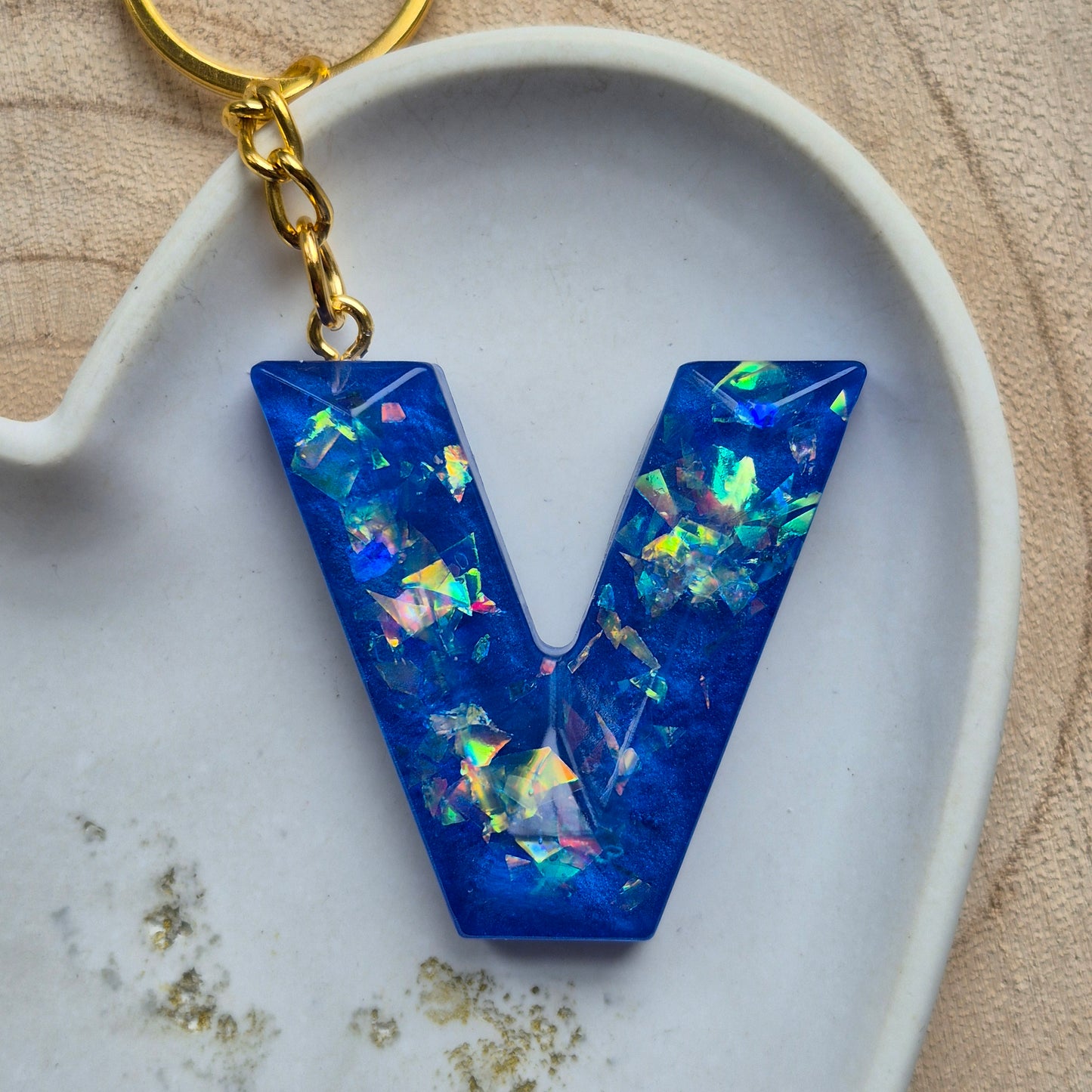 Resin Faceted Initial Keyring - Letter V