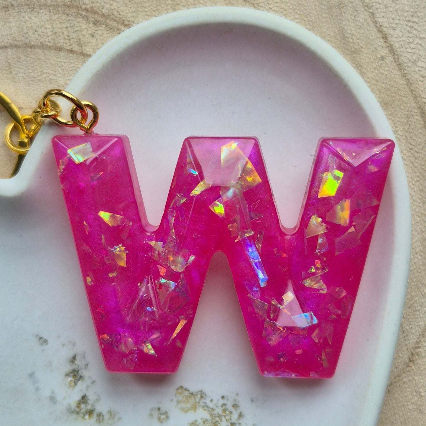 Resin Faceted Initial Keyring - Letter W