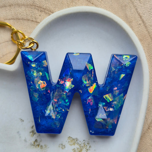 Resin Faceted Initial Keyring - Letter W