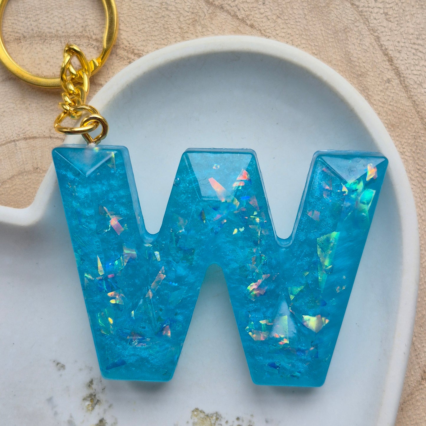Resin Faceted Initial Keyring - Letter W