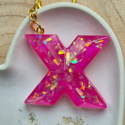 Resin Faceted Initial Keyring - Letter X