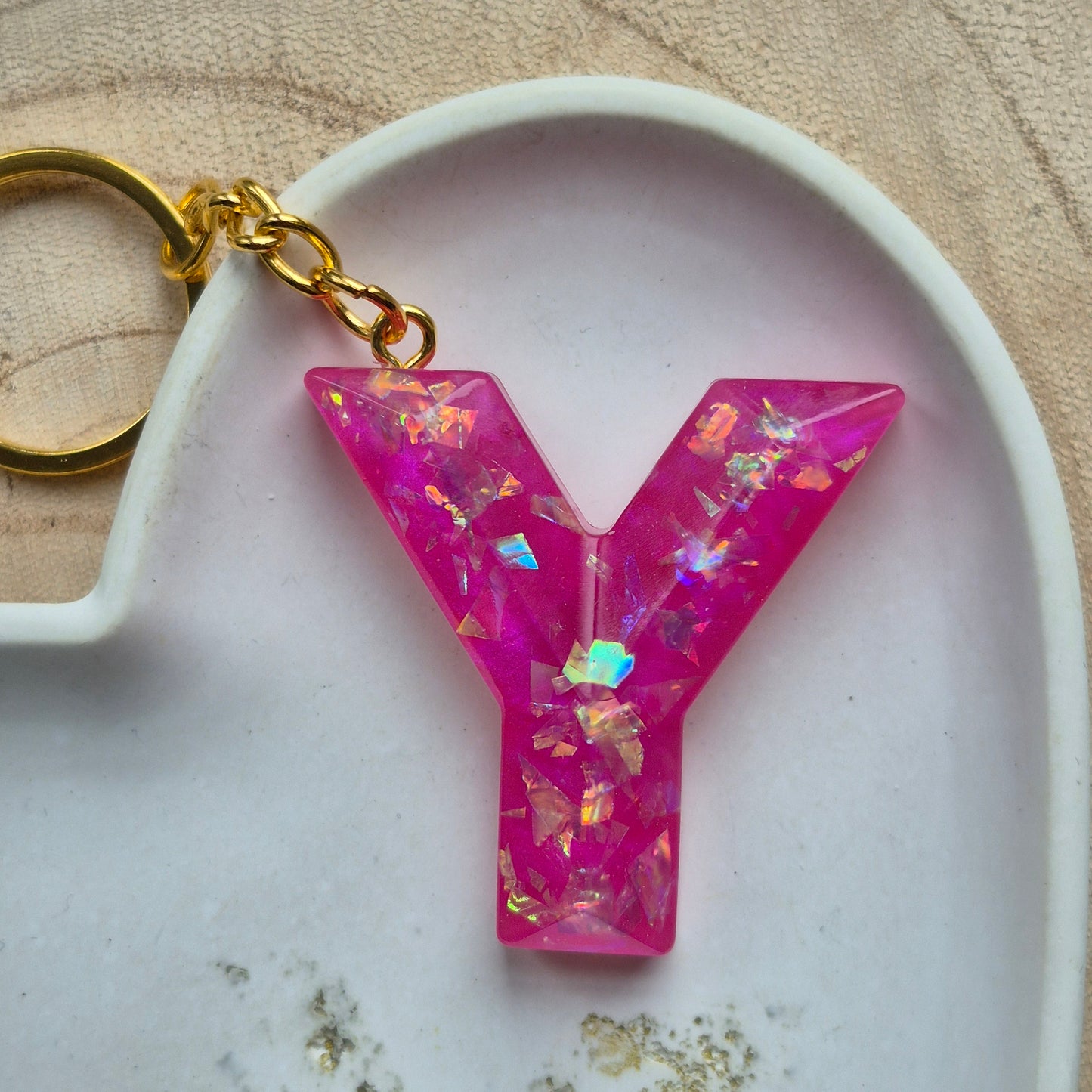 Resin Faceted Initial Keyring - Letter Y