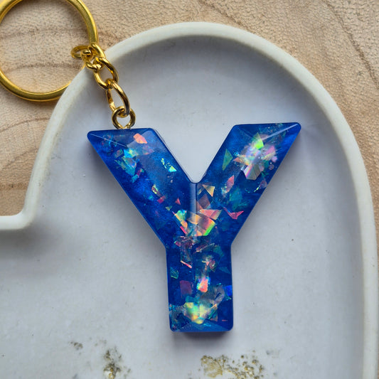 Resin Faceted Initial Keyring - Letter Y