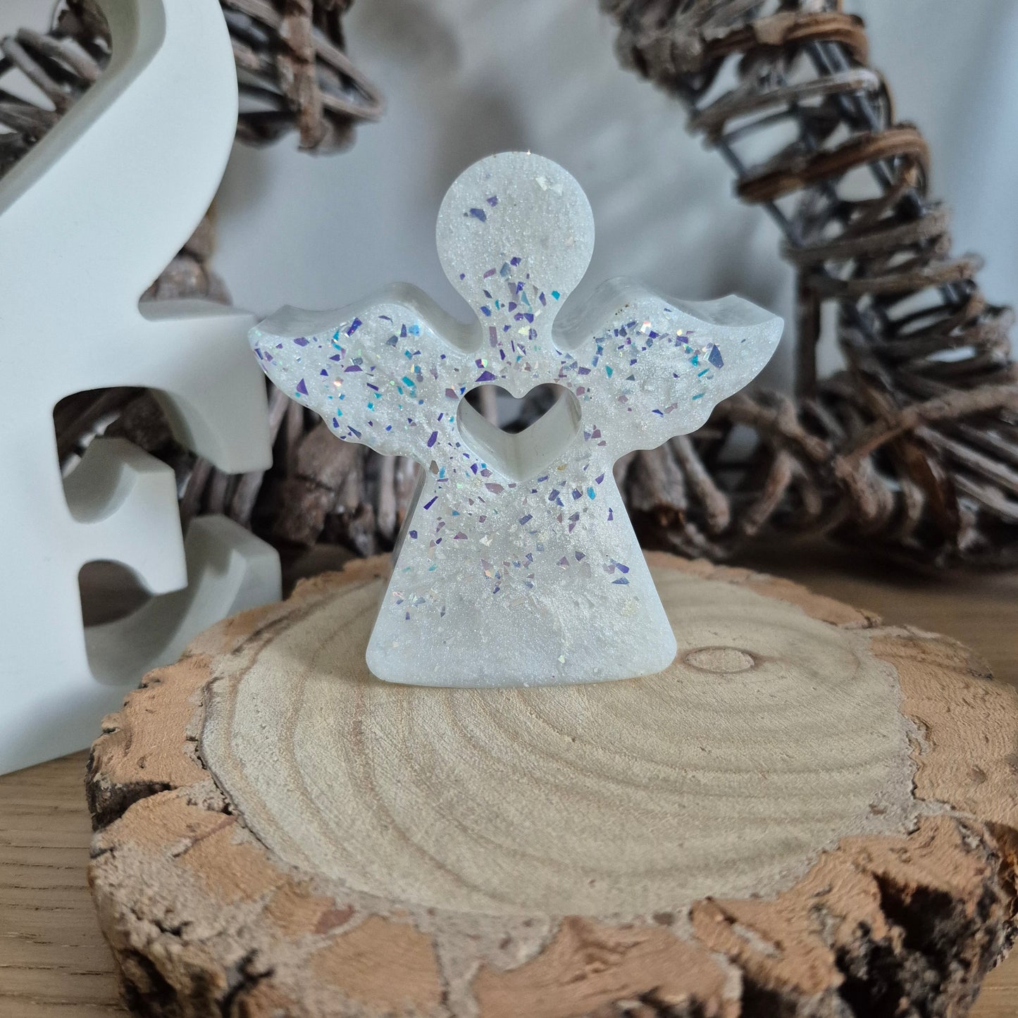 Resin Angel Decoration - White Sparkle