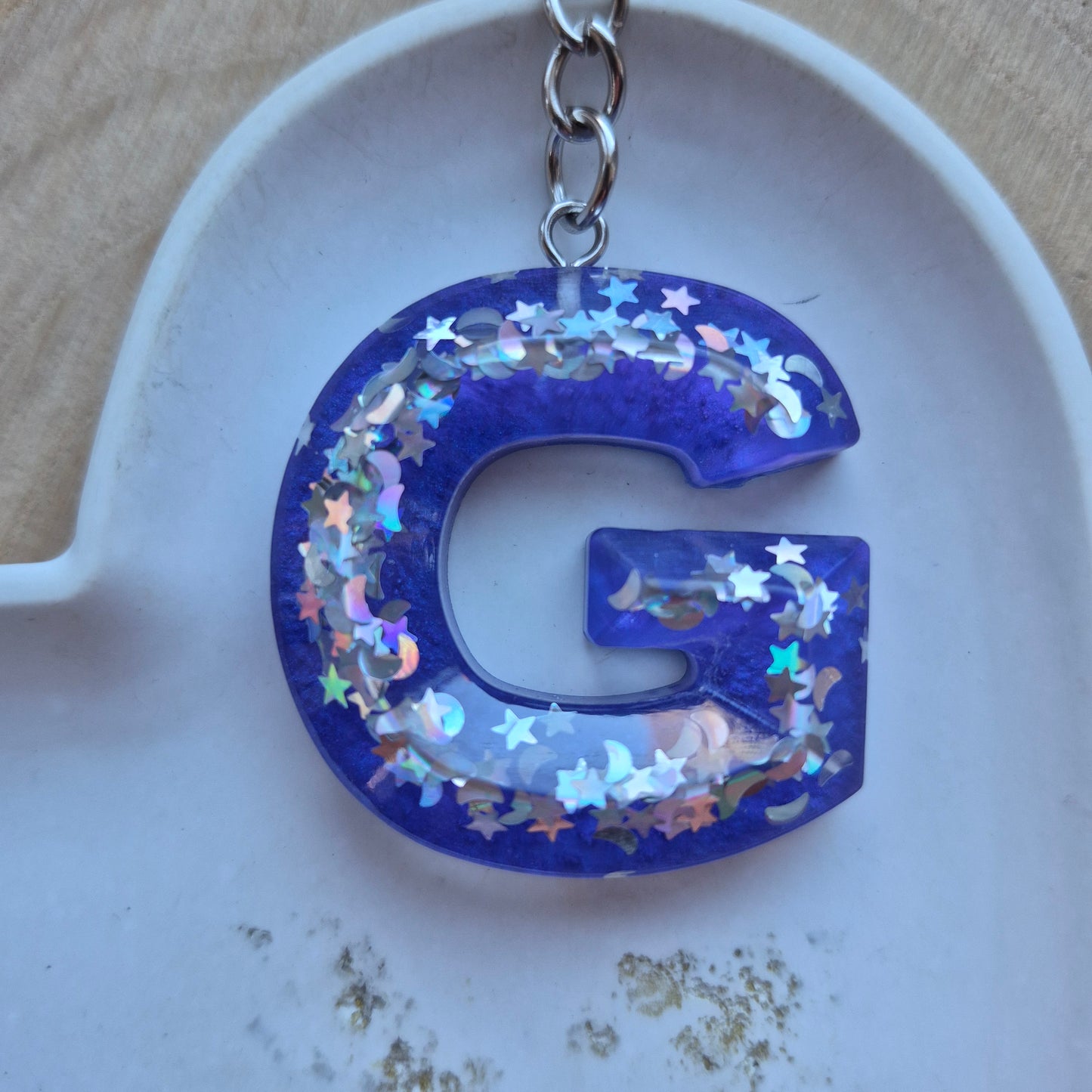 Resin Faceted Initial Keyring - Letter G