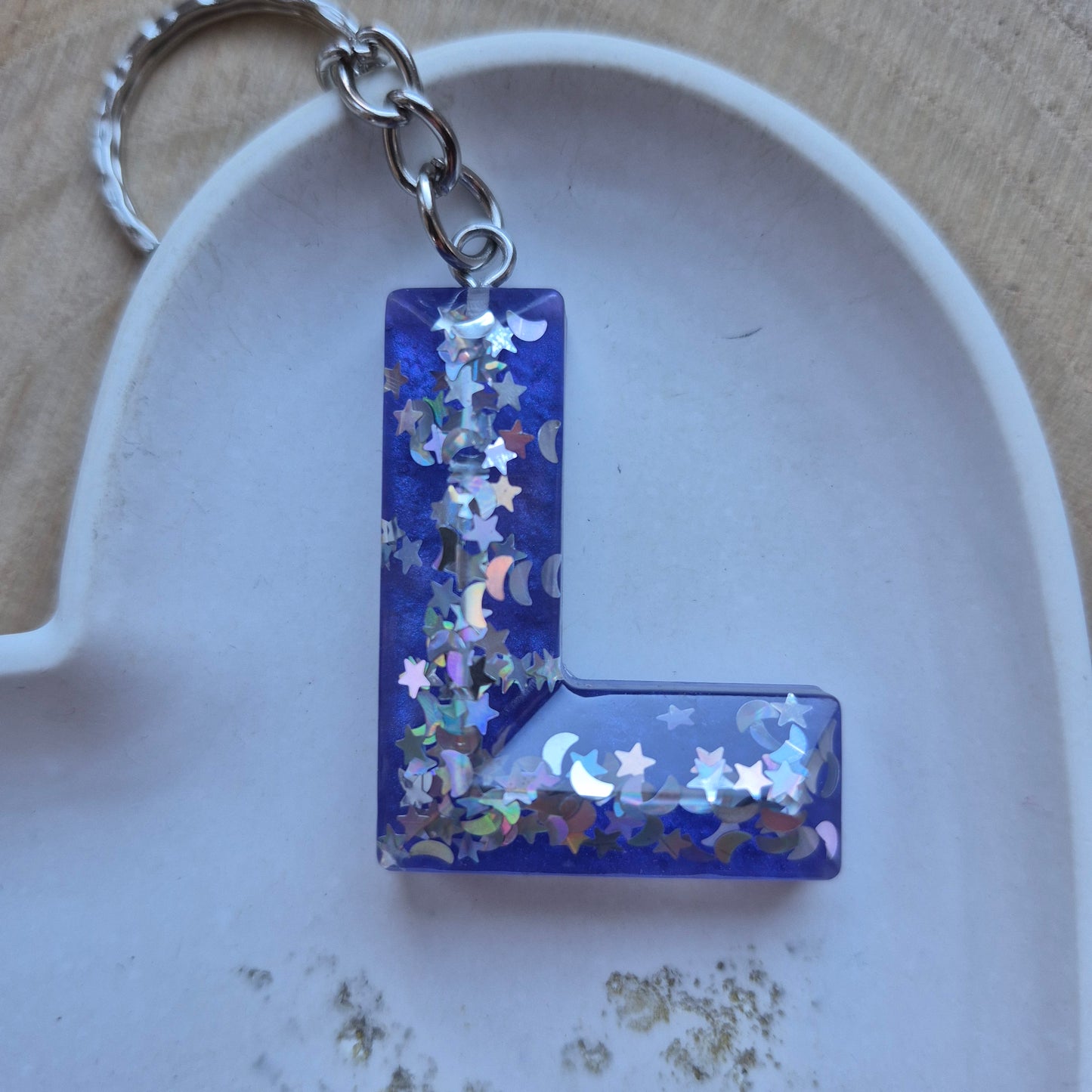Resin Faceted Initial Keyring - Letter L