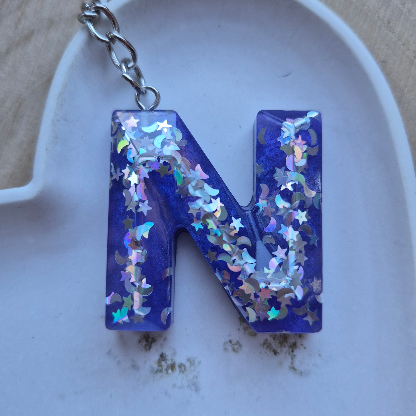 Resin Faceted Initial Keyring - Letter N