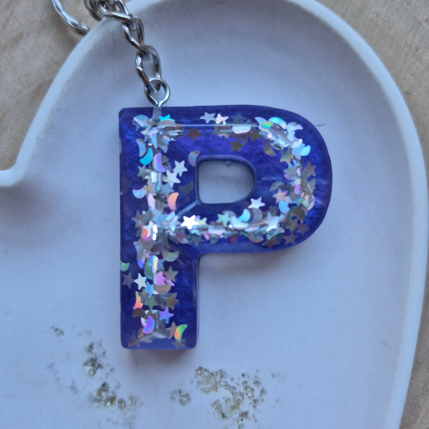 Resin Faceted Initial Keyring - Letter P