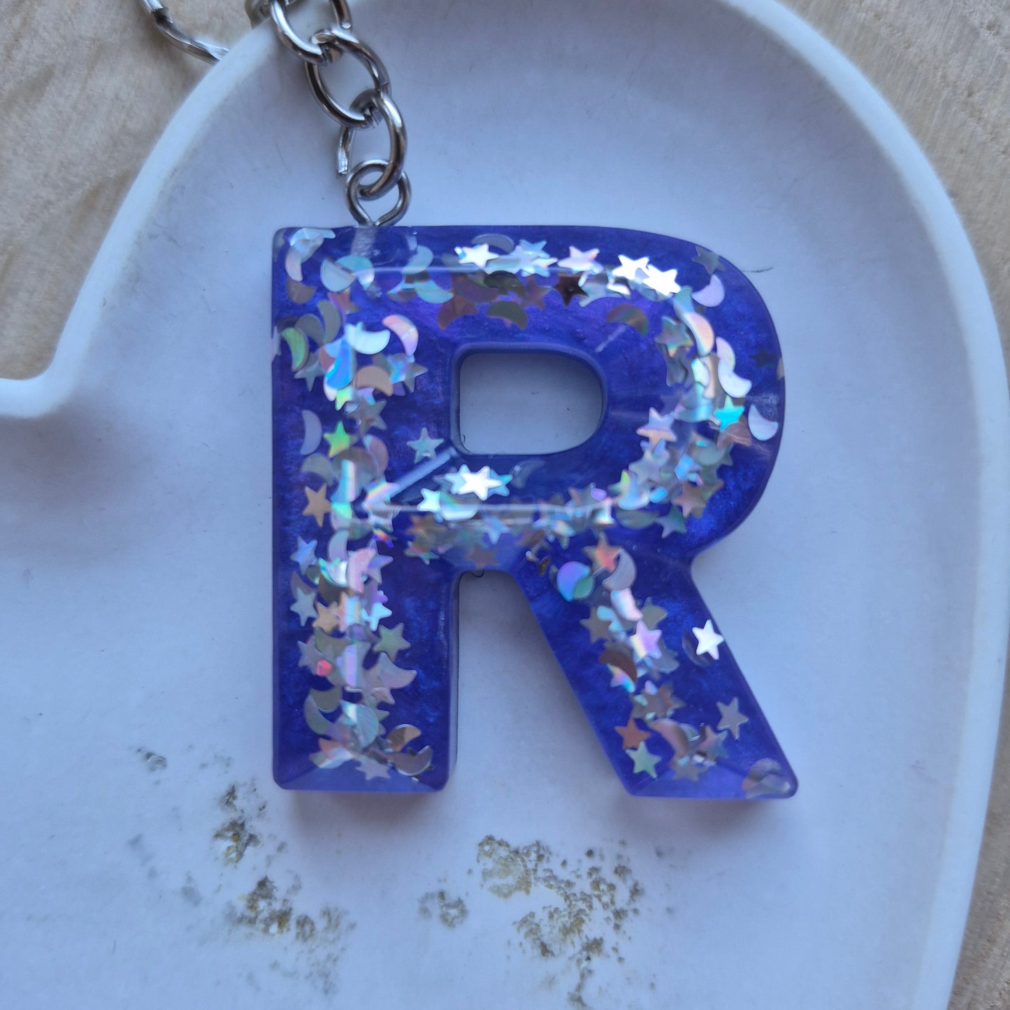 Resin Faceted Initial Keyring - Letter R