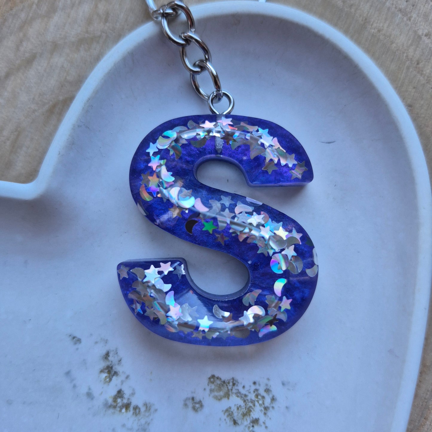 Resin Faceted Initial Keyring - Letter S
