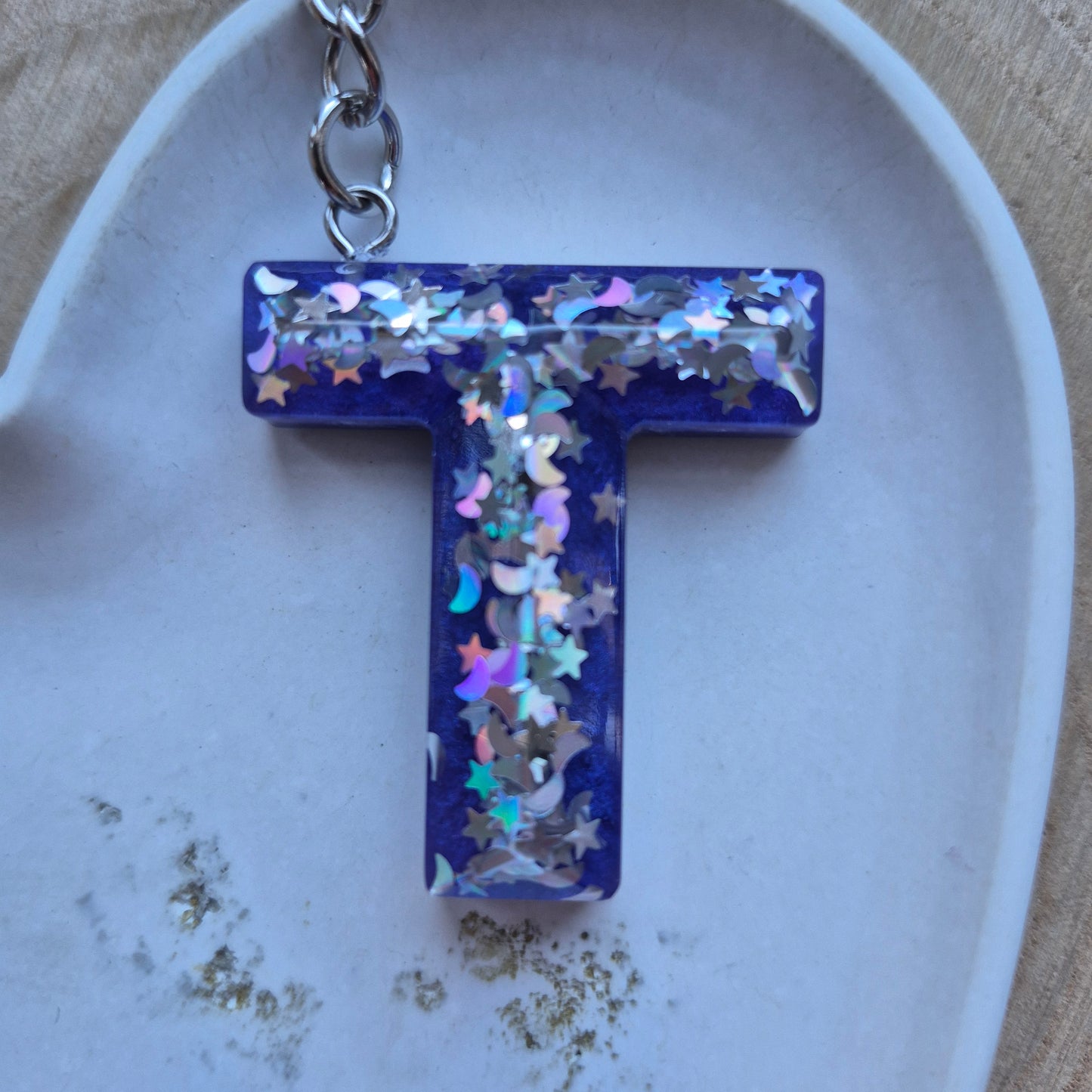 Resin Faceted Initial Keyring - Letter T