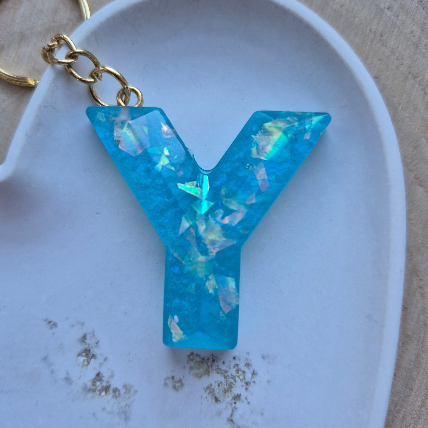 Resin Faceted Initial Keyring - Letter Y