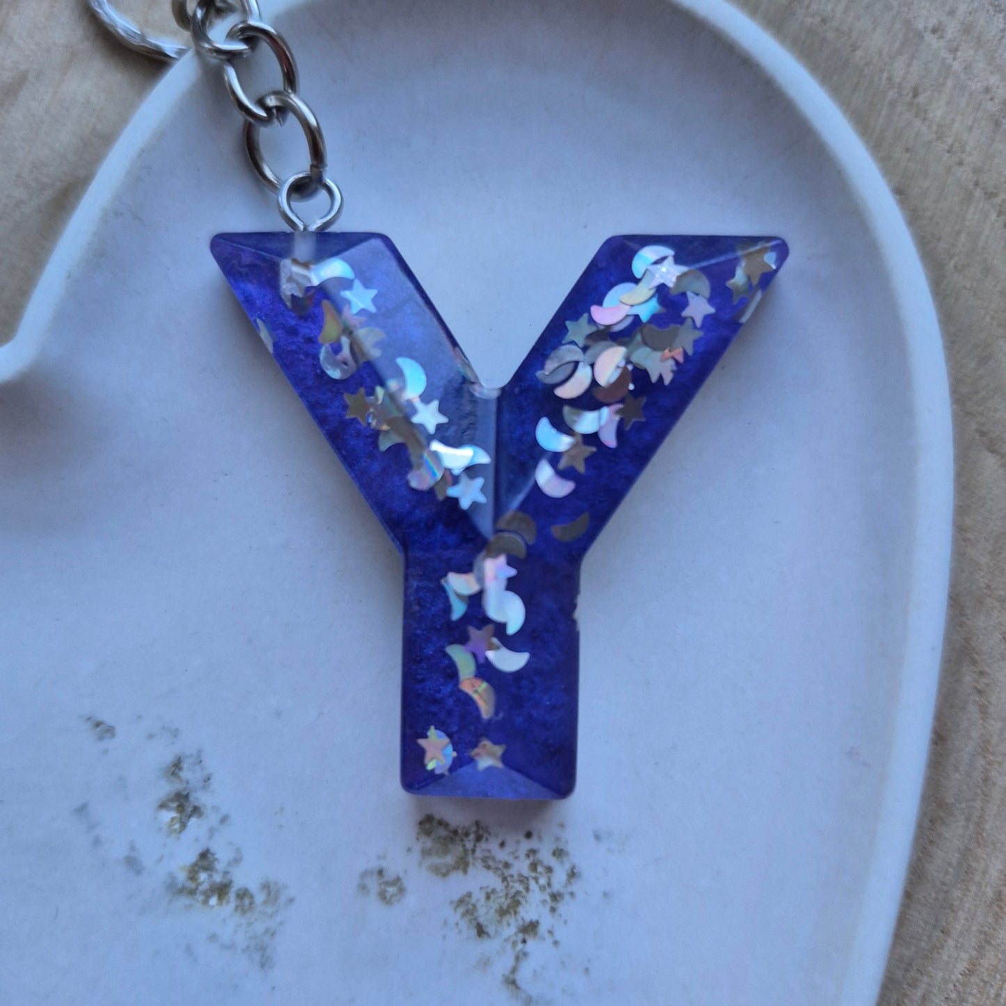 Resin Faceted Initial Keyring - Letter Y