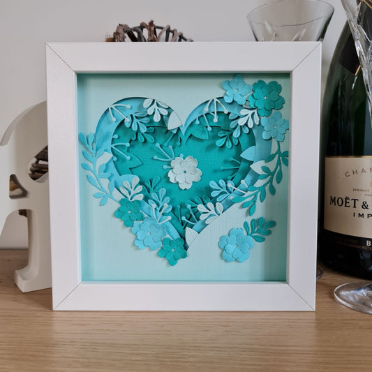 3D Floral Heart Shadow Box - Aqua