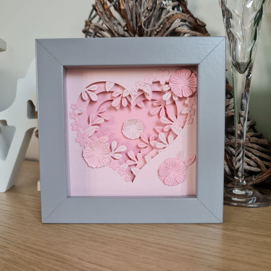 3D Floral Heart Shadow Box - Baby Pink