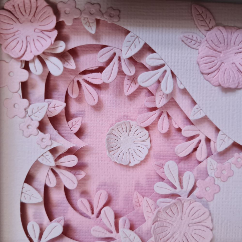 3D Layered Flower Shadow Box Picture - Baby Pink Heart