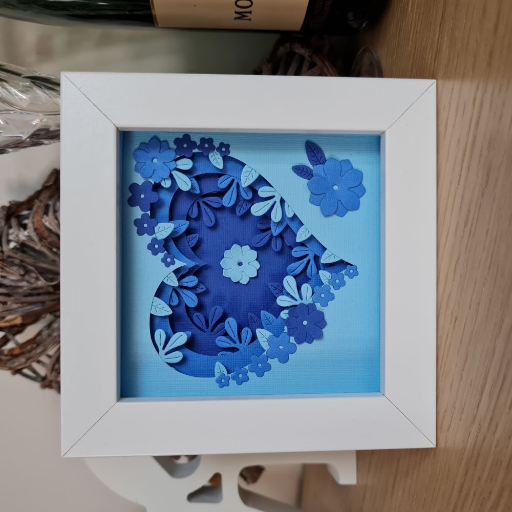 3D Layered Flower Shadow Box Picture - Blue Heart