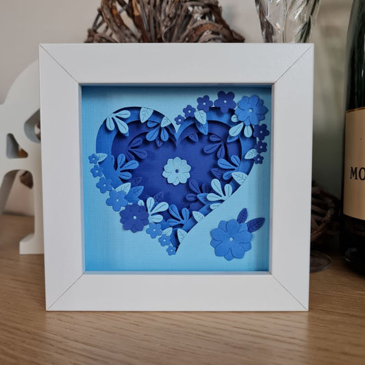 3D Floral Heart Shadow Box - Blue