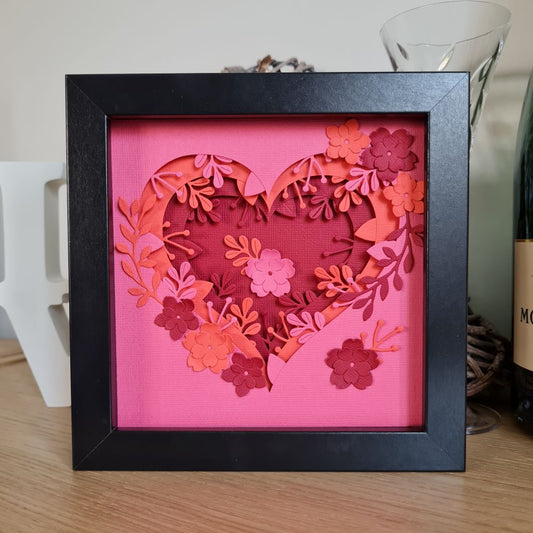 3D Floral Heart Shadow Box - Coral