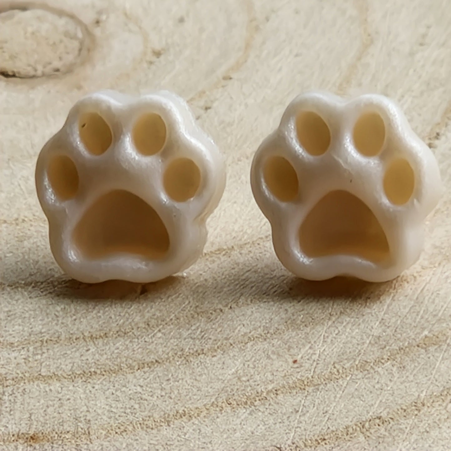 Clay Tiny Paw Print Stud Earrings - Debossed Ivory Shimmer