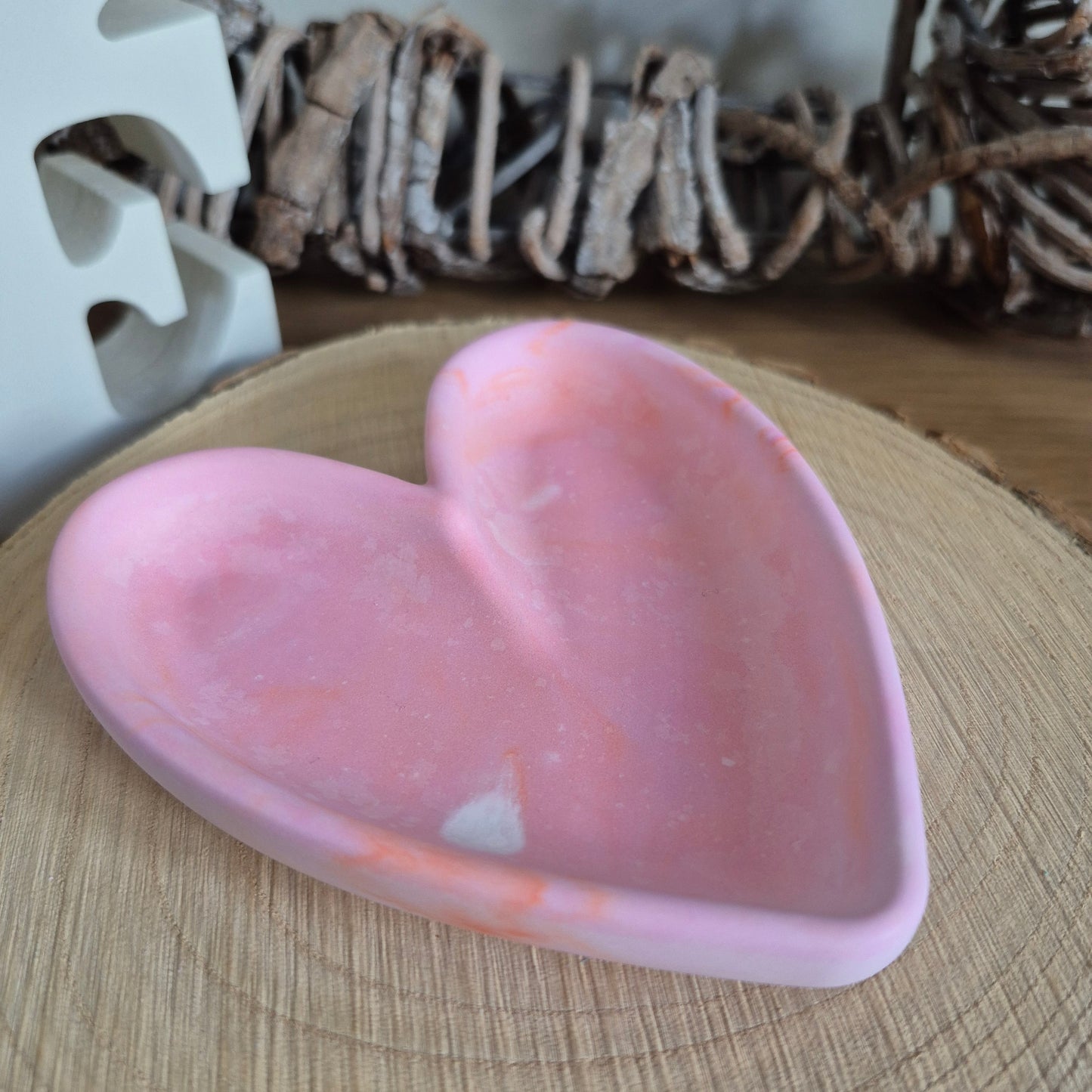 Eco Resin Modern Heart Trinket Dish - Pink Orange