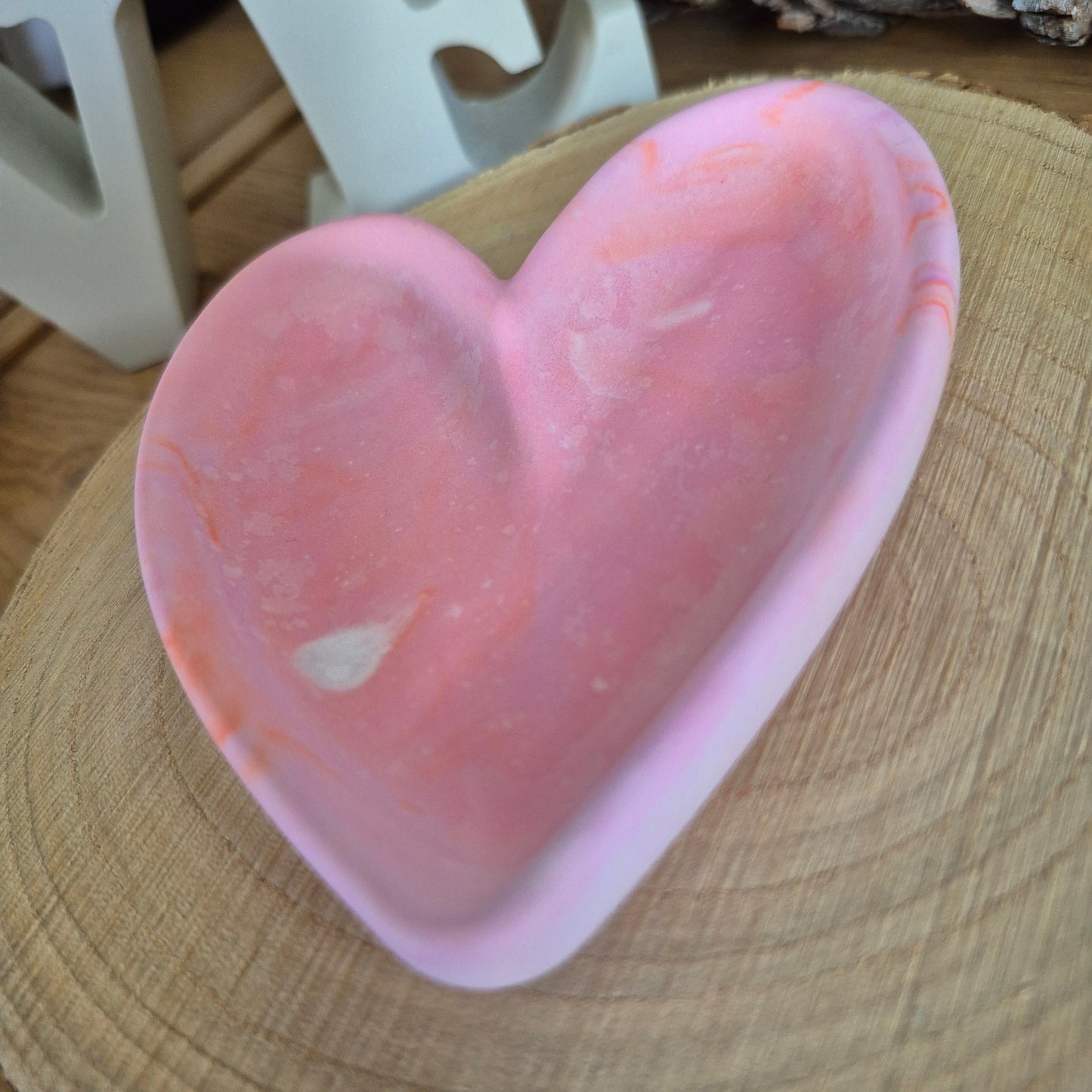 Eco Resin Modern Heart Trinket Dish - Pink Orange