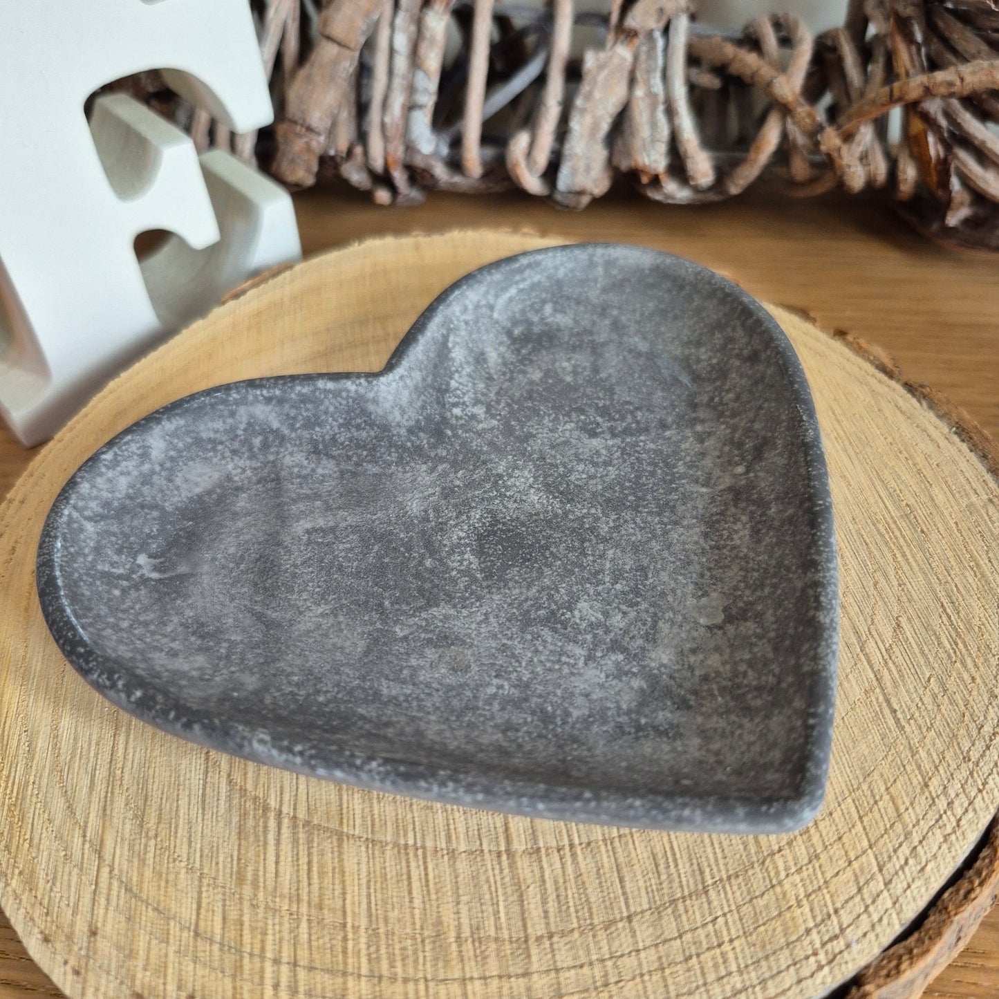 Eco Resin Heart Trinket Dish - Grey