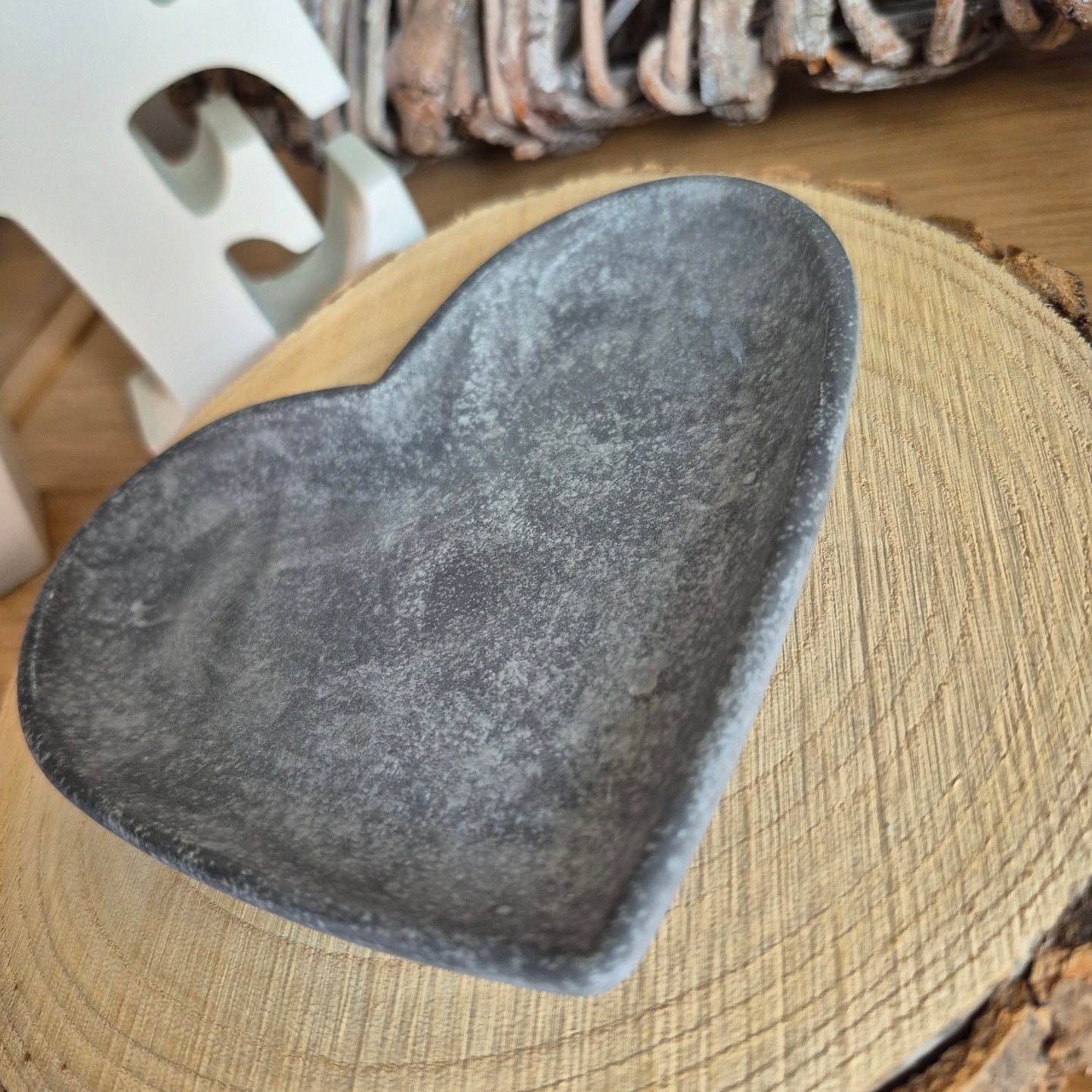 Eco Resin Heart Trinket Dish - Grey