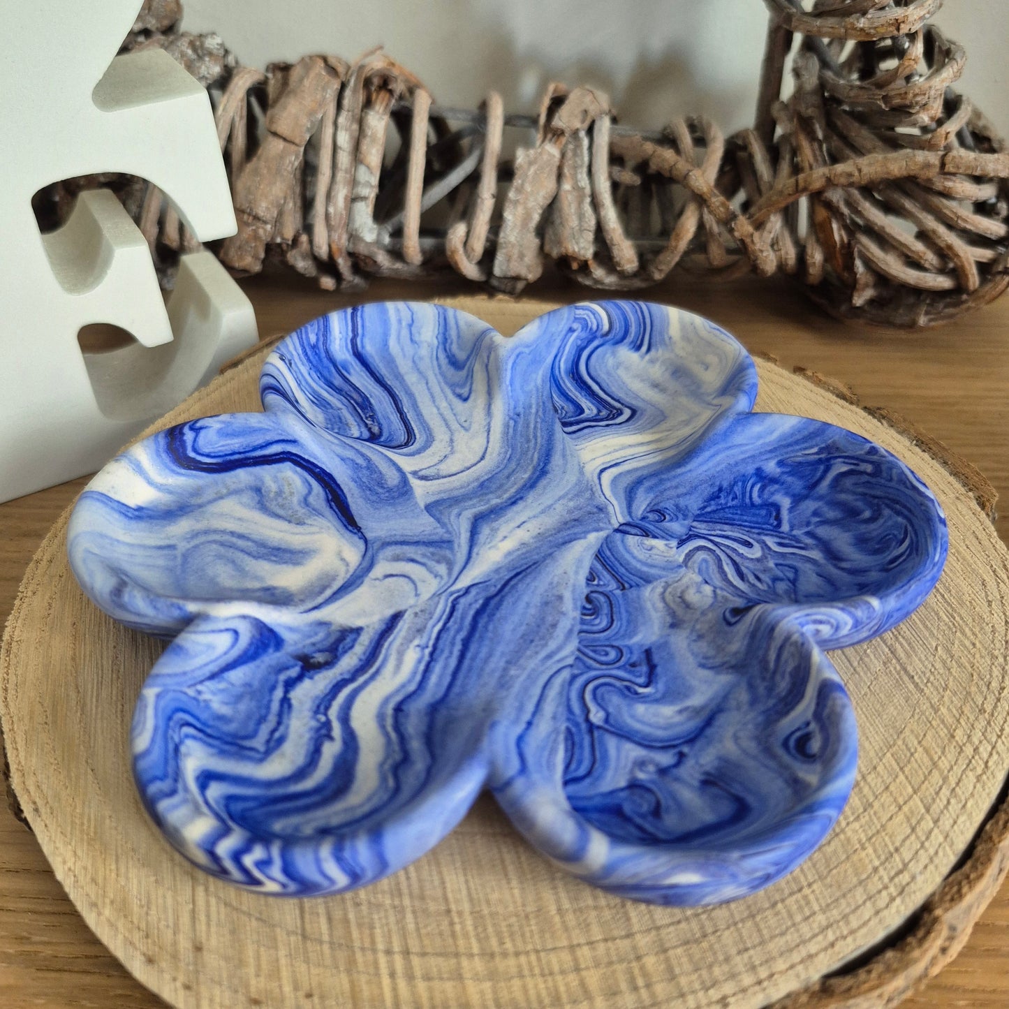 Eco Resin Large Bloom Trinket Dish - Blue