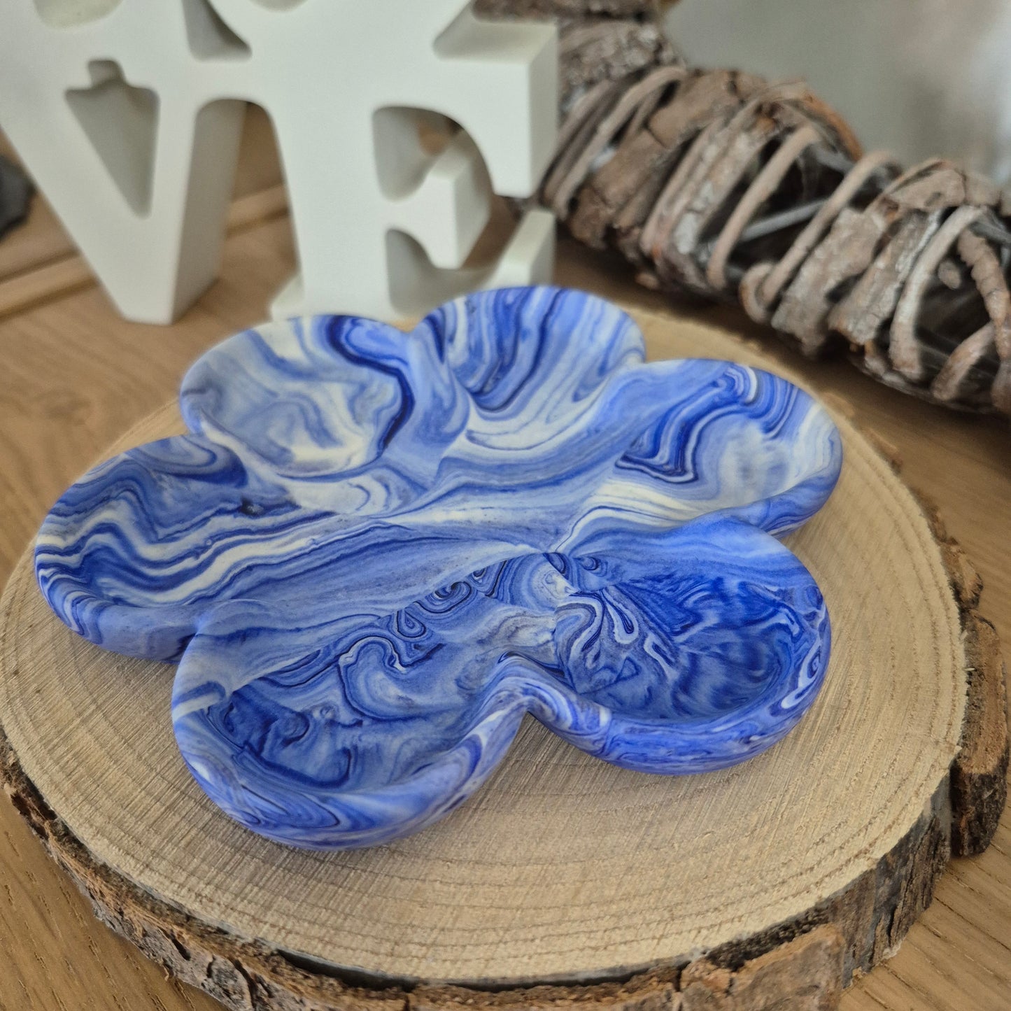 Eco Resin Large Bloom Trinket Dish - Blue