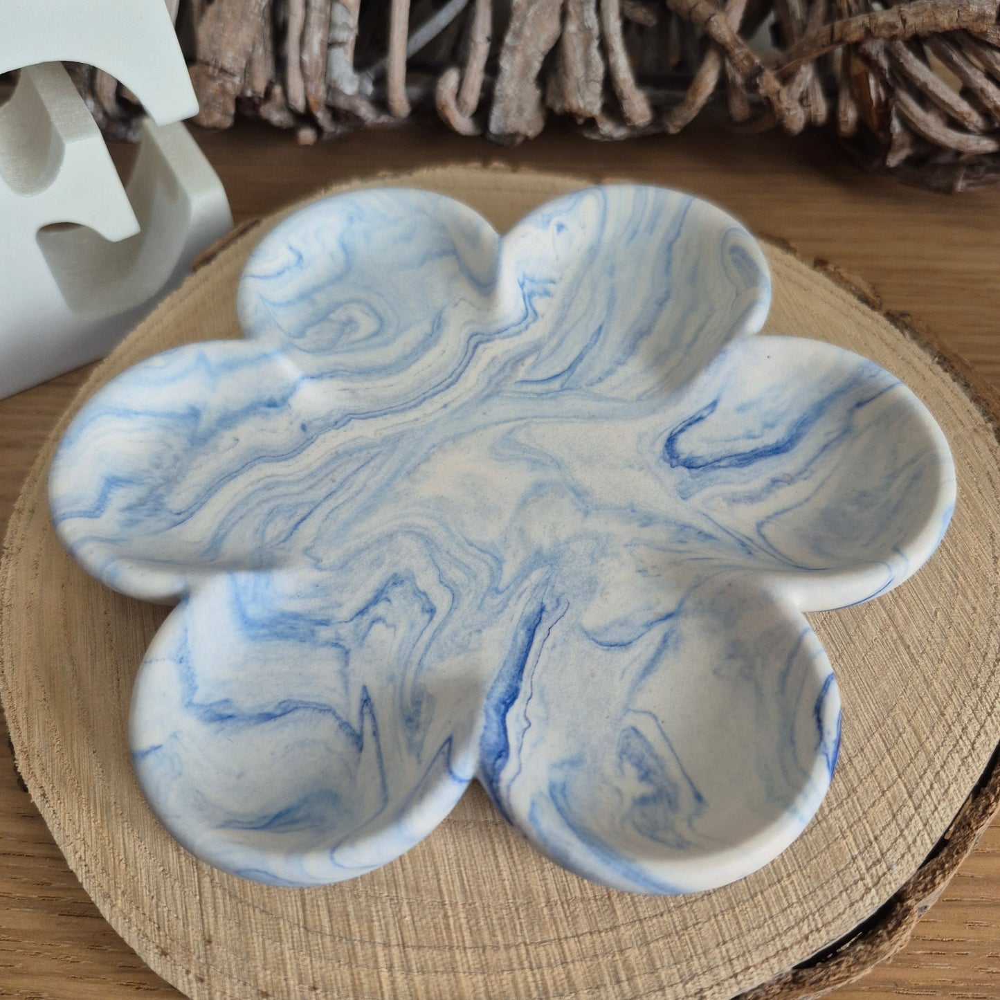 Eco Resin Large Bloom Trinket Dish - Pale Blue