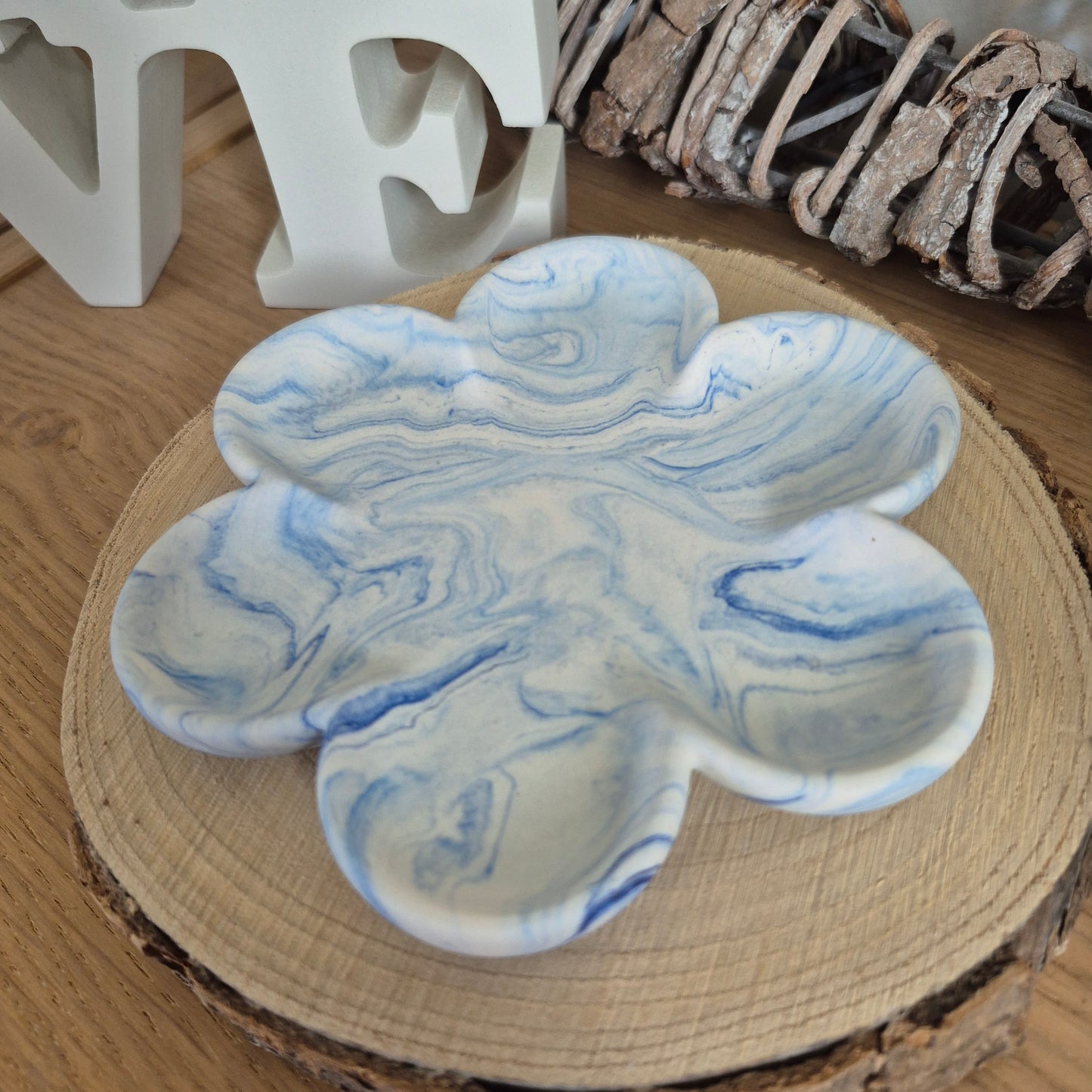 Eco Resin Large Bloom Trinket Dish - Pale Blue