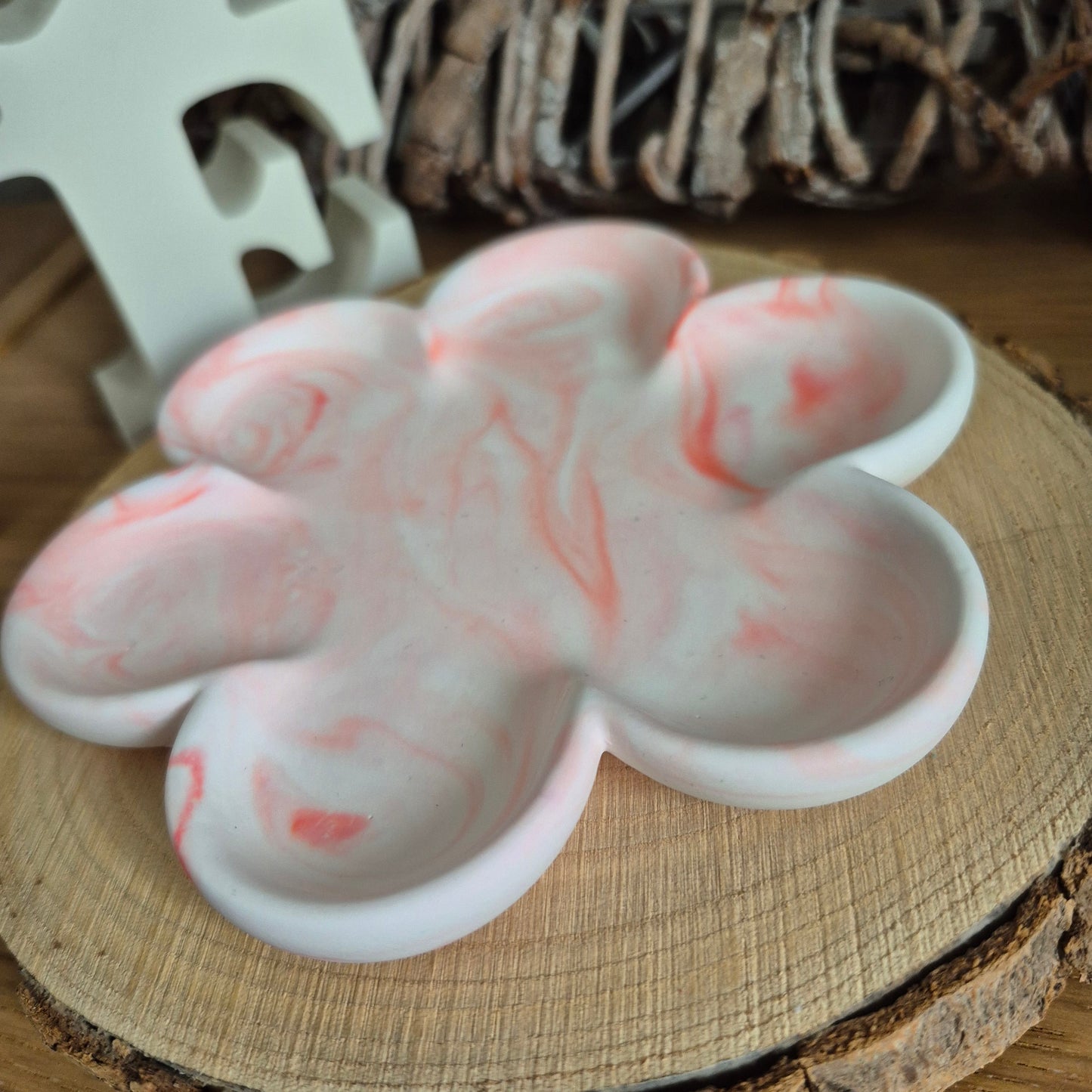 Eco Resin Large Bloom Trinket Dish - Coral