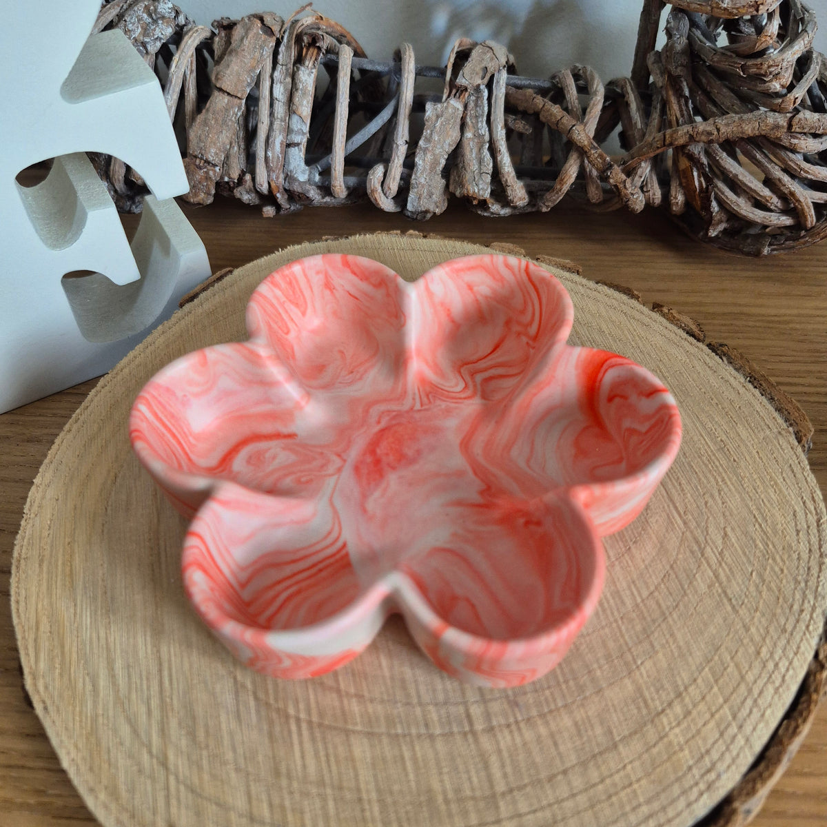 Eco Resin Small Bloom Trinket Bowl - Coral