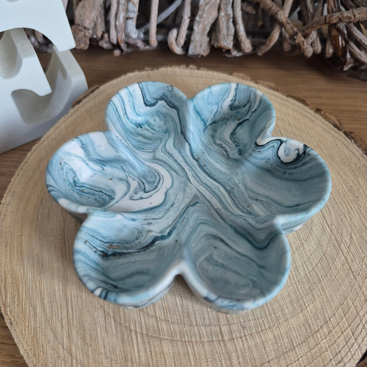 Eco Resin Small Bloom Trinket Bowl - Duck Egg and Gold