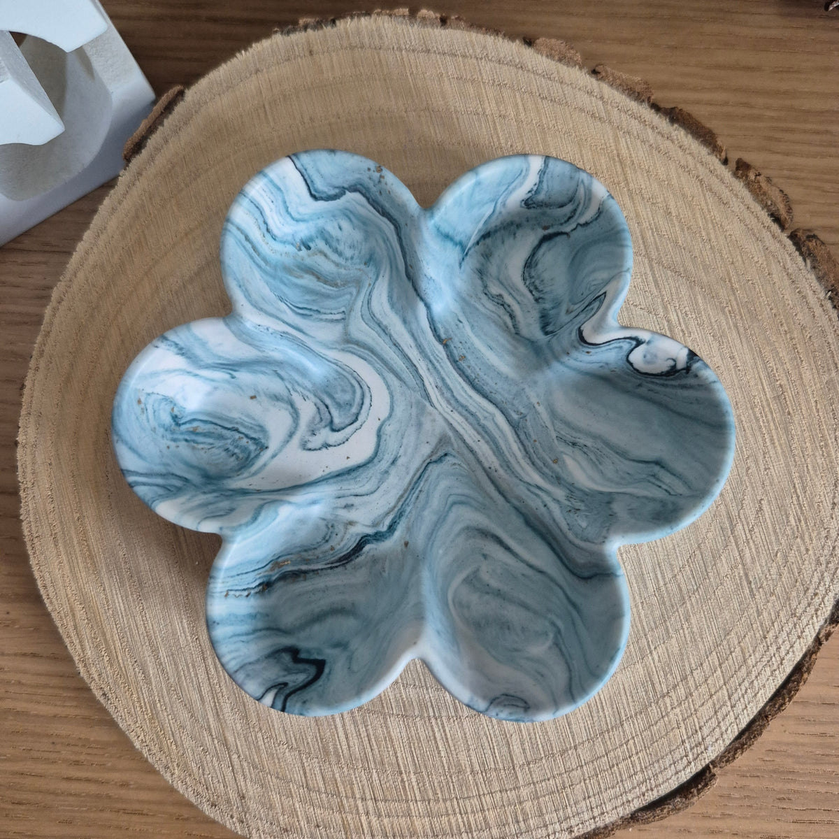 Eco Resin Small Bloom Trinket Bowl - Duck Egg and Gold