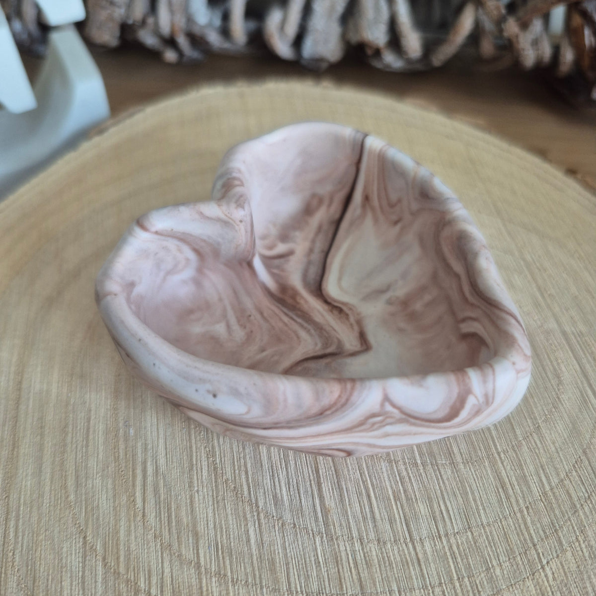 Eco Resin Stone Heart Trinket Pot - Chocolate