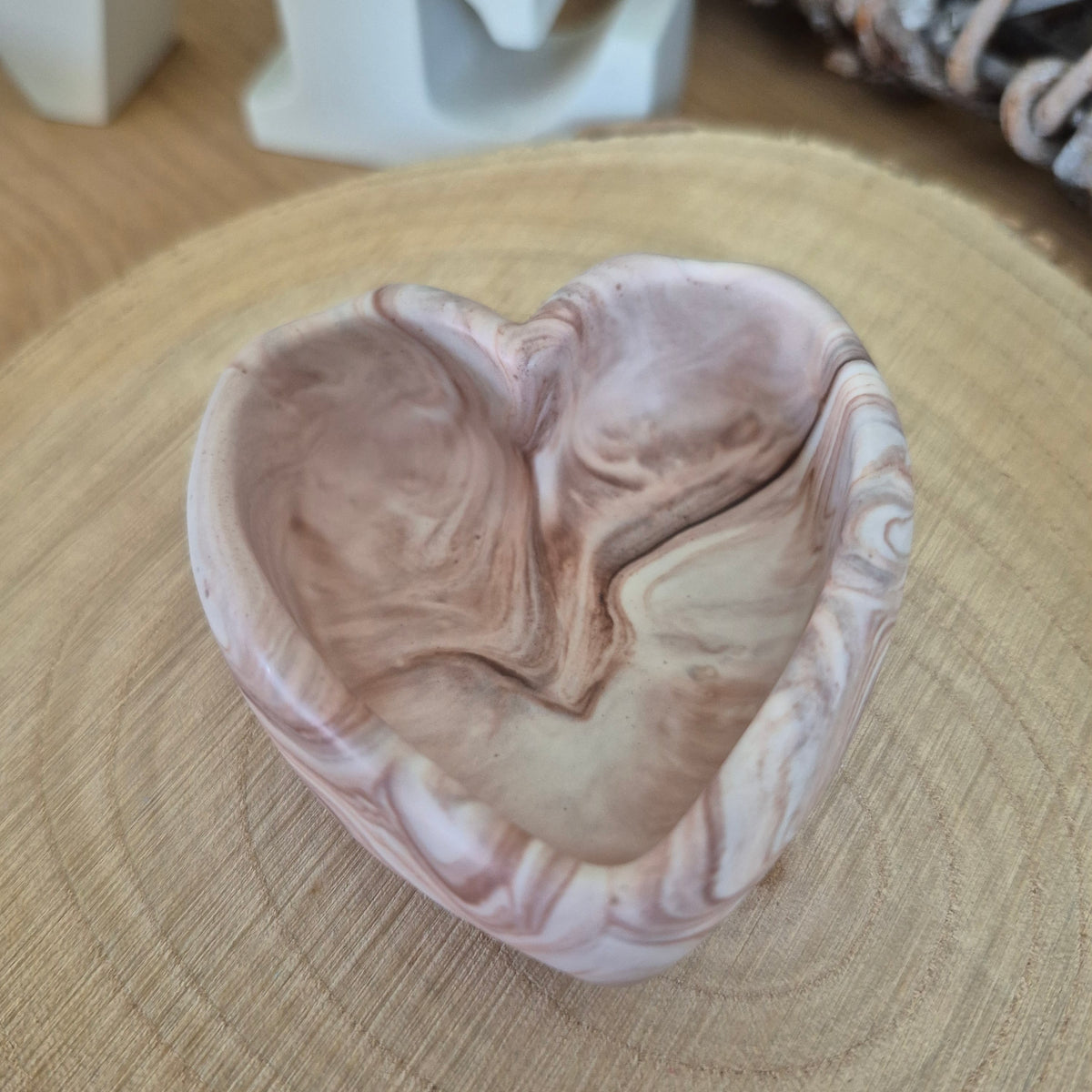 Eco Resin Stone Heart Trinket Pot - Chocolate