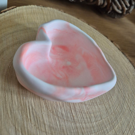 Eco Resin Stone Heart Trinket Pot - Coral