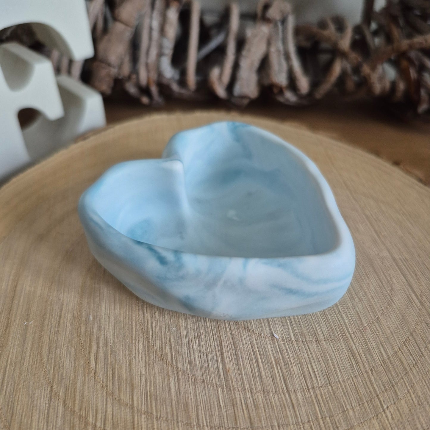 Eco Resin Stone Heart Trinket Pot - Duck Egg