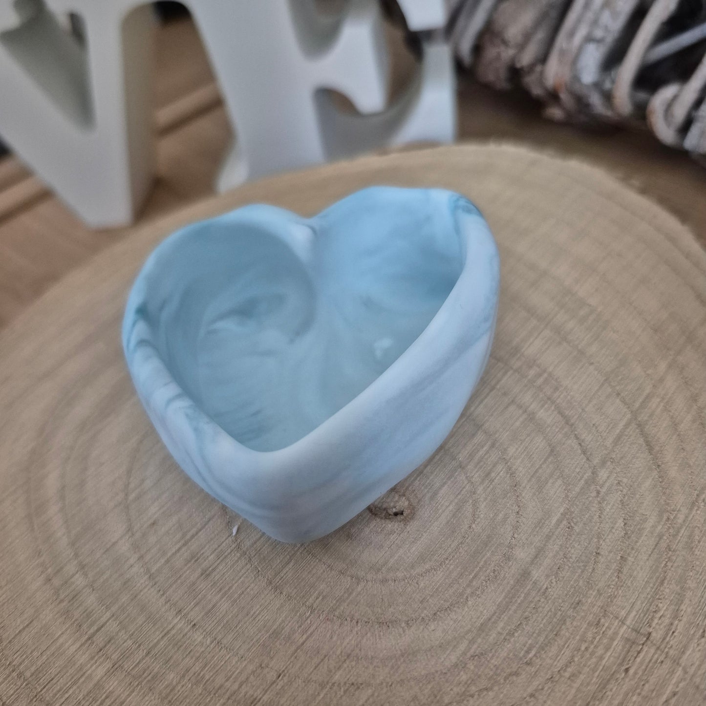 Eco Resin Stone Heart Trinket Pot - Duck Egg