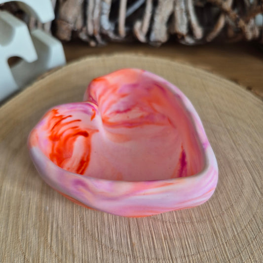 Eco Resin Stone Heart Trinket Pot - Pink/Orange