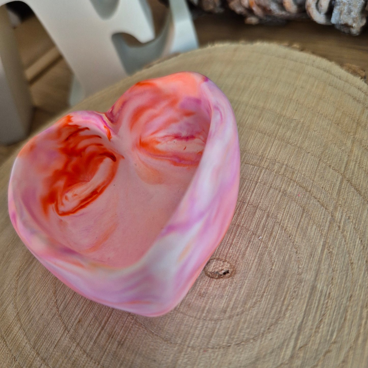 Eco Resin Stone Heart Trinket Pot - Pink/Orange