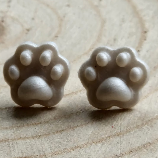 Clay Tiny Paw Print Stud Earrings - Embossed Pearl